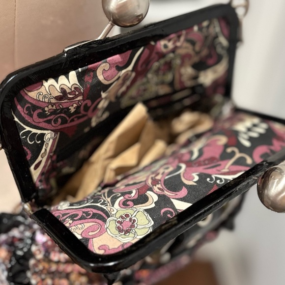 Rampage Vintage Black Patent Leather Sequin Statement Bag - Picture 9 of 9